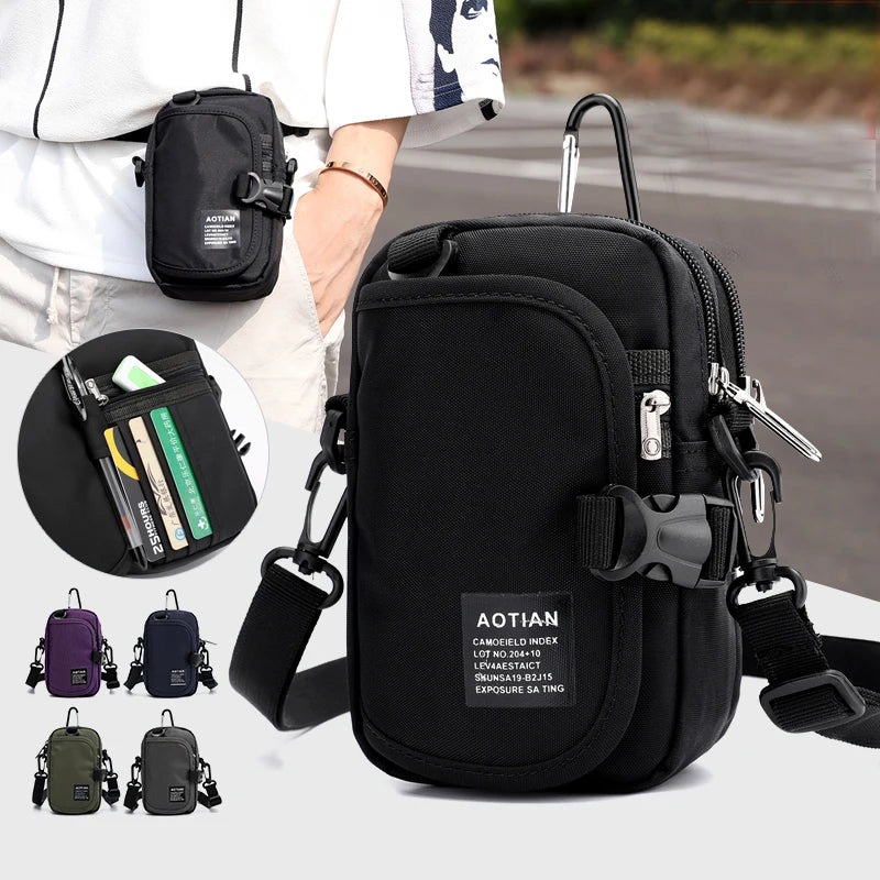 Man Handbags Mini Messenger Bag Simple Small Crossbody Cell Phone Waist Pack Casual Flap Shoulder Bag Coin Purse