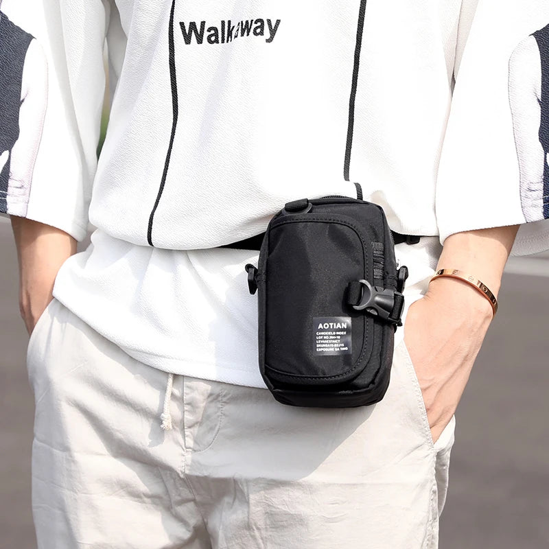 Man Handbags Mini Messenger Bag Simple Small Crossbody Cell Phone Waist Pack Casual Flap Shoulder Bag Coin Purse