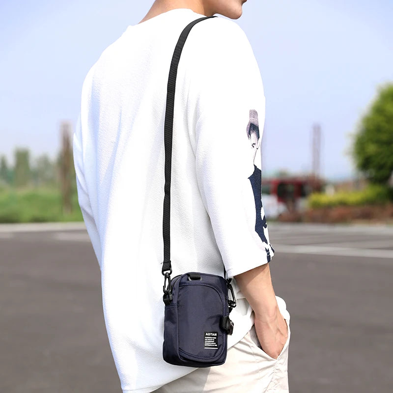 Man Handbags Mini Messenger Bag Simple Small Crossbody Cell Phone Waist Pack Casual Flap Shoulder Bag Coin Purse