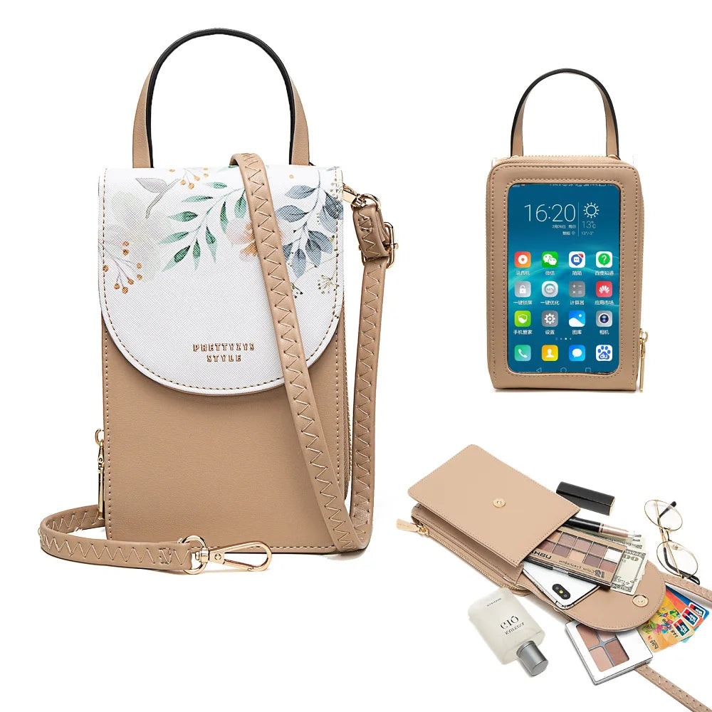 Fashion Women Cellphone Wallet Shoulder Bag Touch Screen Phone Pocket Mini Leather Crossbody HandBags Lady Purse Cartera