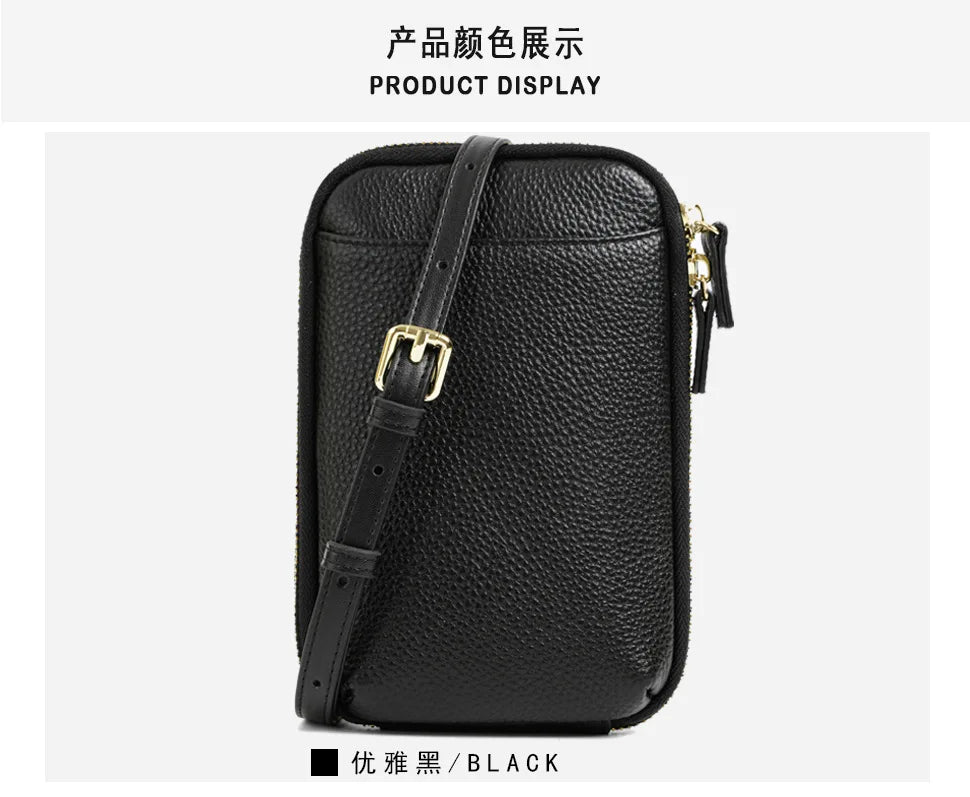 Women Genuine Leather Crossbody Bag All-match Mini Small Phone Coin Purse Shoulder Bag Multifunctional with Keychain Square Bags