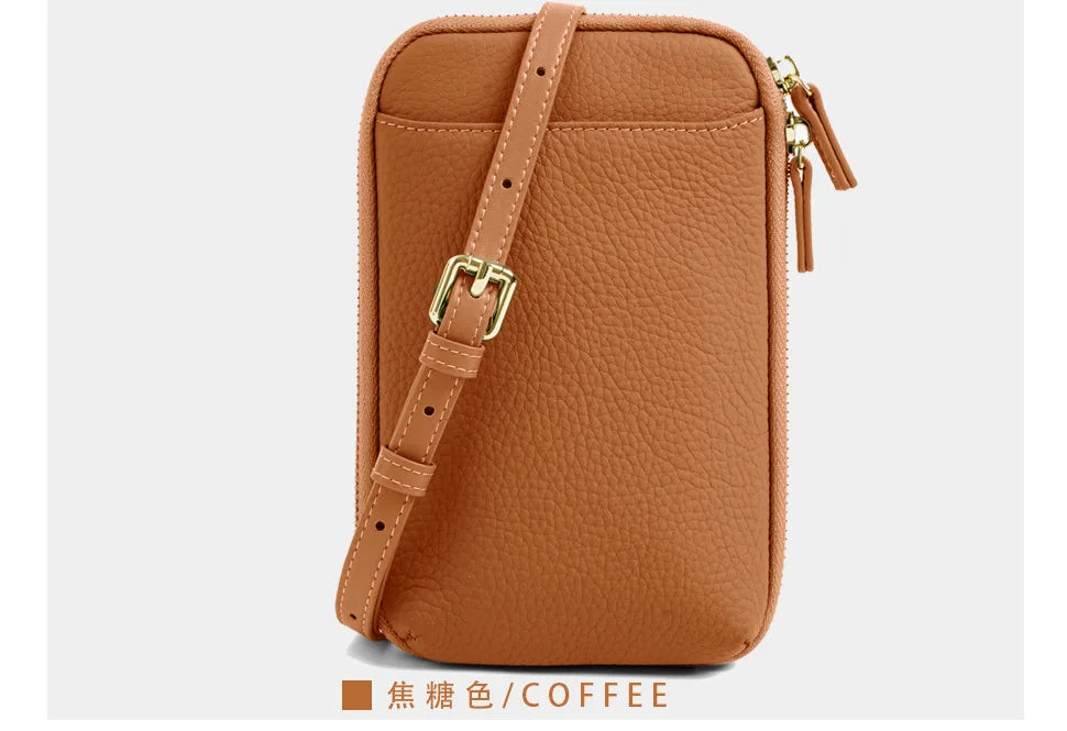 Women Genuine Leather Crossbody Bag All-match Mini Small Phone Coin Purse Shoulder Bag Multifunctional with Keychain Square Bags