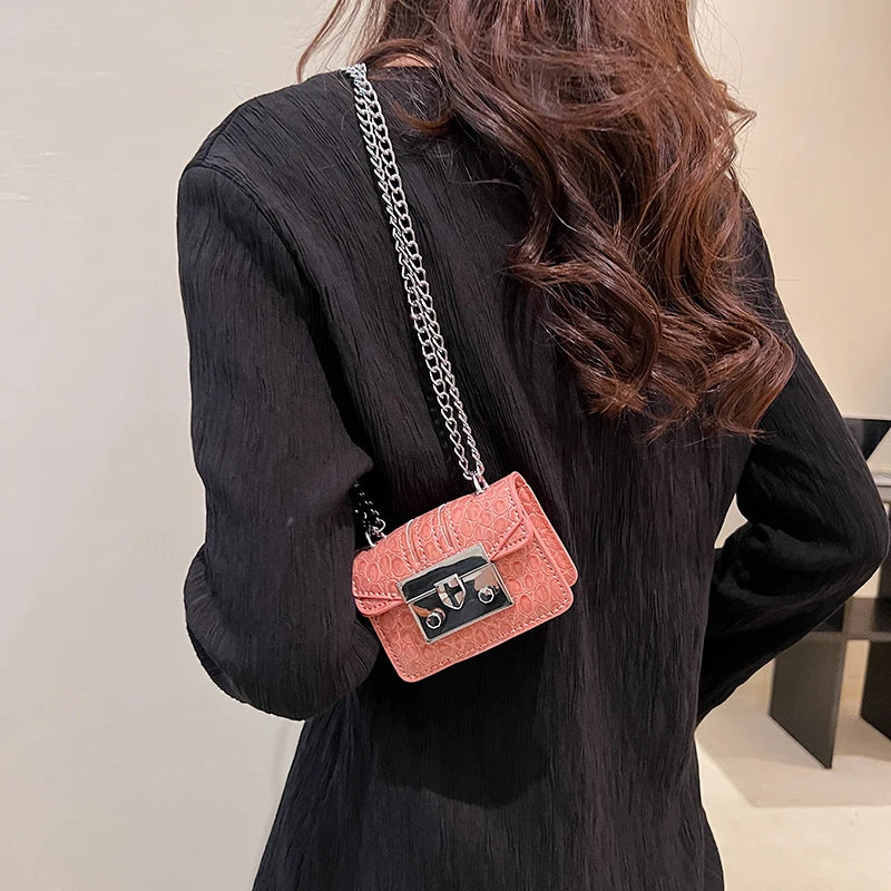 LEFTSIDE Chain Cute Mini PU Leather Crossbody Bags for Women 2023 Solid Color Fashion Chain Phone Handbags and Purses