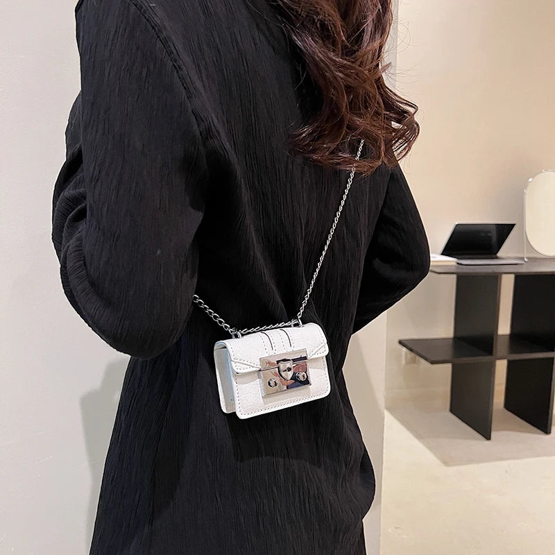 LEFTSIDE Chain Cute Mini PU Leather Crossbody Bags for Women 2023 Solid Color Fashion Chain Phone Handbags and Purses