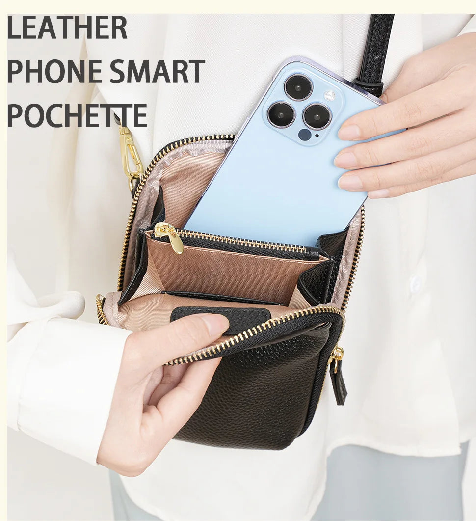 Women Genuine Leather Crossbody Bag All-match Mini Small Phone Coin Purse Shoulder Bag Multifunctional with Keychain Square Bags