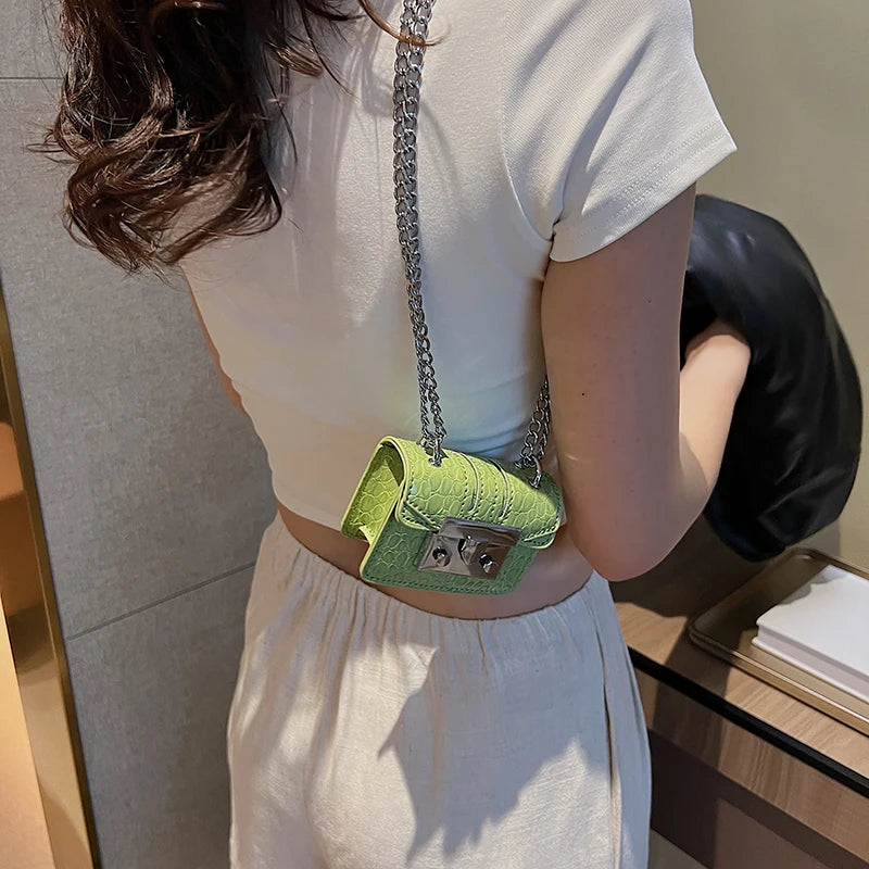 LEFTSIDE Chain Cute Mini PU Leather Crossbody Bags for Women 2023 Solid Color Fashion Chain Phone Handbags and Purses