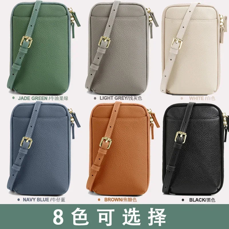 Women Genuine Leather Crossbody Bag All-match Mini Small Phone Coin Purse Shoulder Bag Multifunctional with Keychain Square Bags