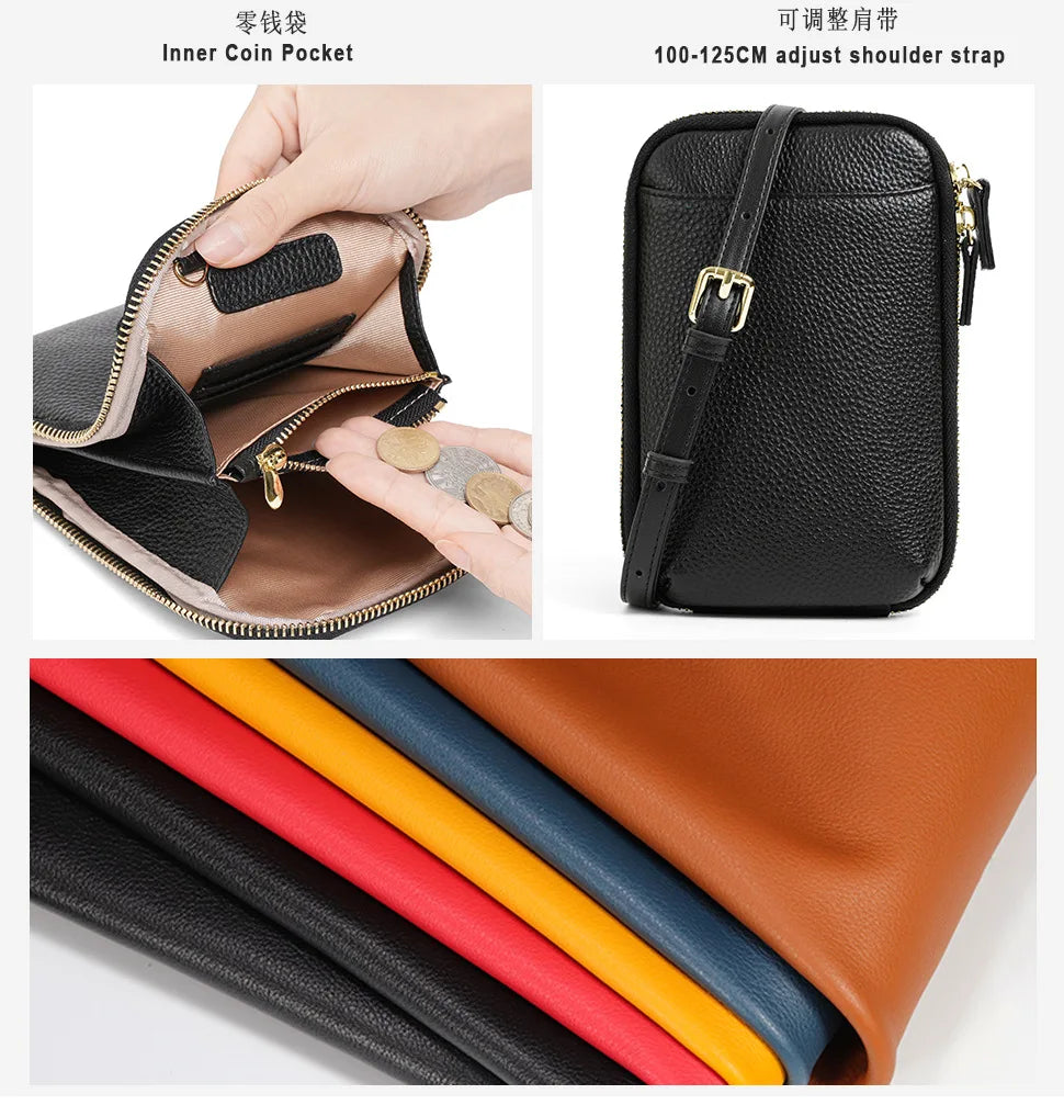 Women Genuine Leather Crossbody Bag All-match Mini Small Phone Coin Purse Shoulder Bag Multifunctional with Keychain Square Bags