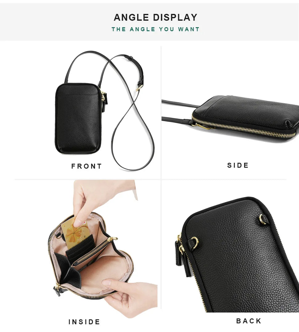 Women Genuine Leather Crossbody Bag All-match Mini Small Phone Coin Purse Shoulder Bag Multifunctional with Keychain Square Bags