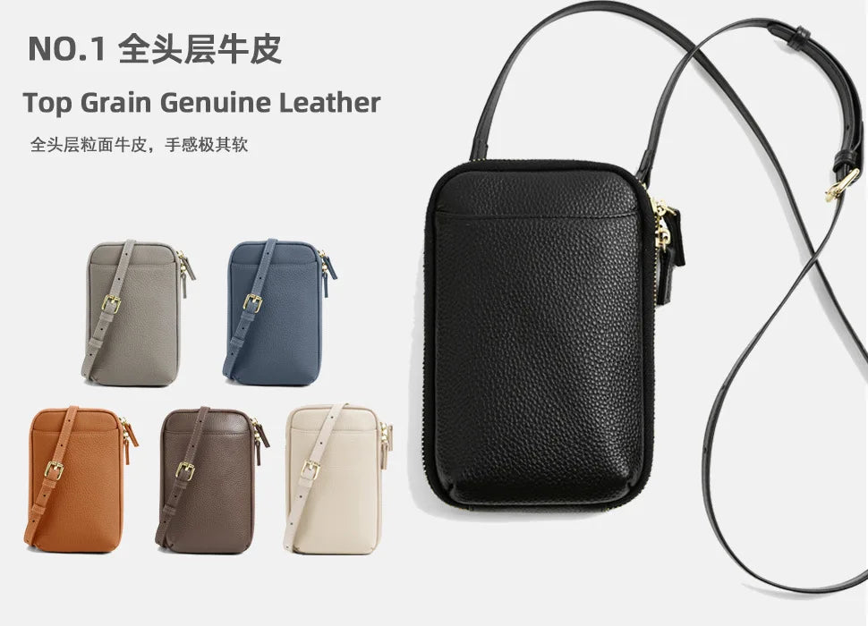 Women Genuine Leather Crossbody Bag All-match Mini Small Phone Coin Purse Shoulder Bag Multifunctional with Keychain Square Bags