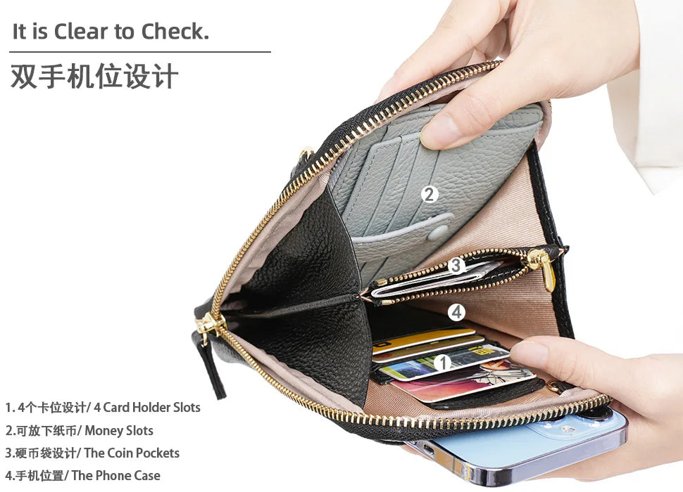 Women Genuine Leather Crossbody Bag All-match Mini Small Phone Coin Purse Shoulder Bag Multifunctional with Keychain Square Bags