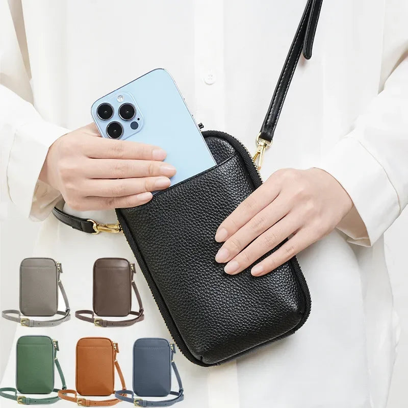 Women Genuine Leather Crossbody Bag All-match Mini Small Phone Coin Purse Shoulder Bag Multifunctional with Keychain Square Bags